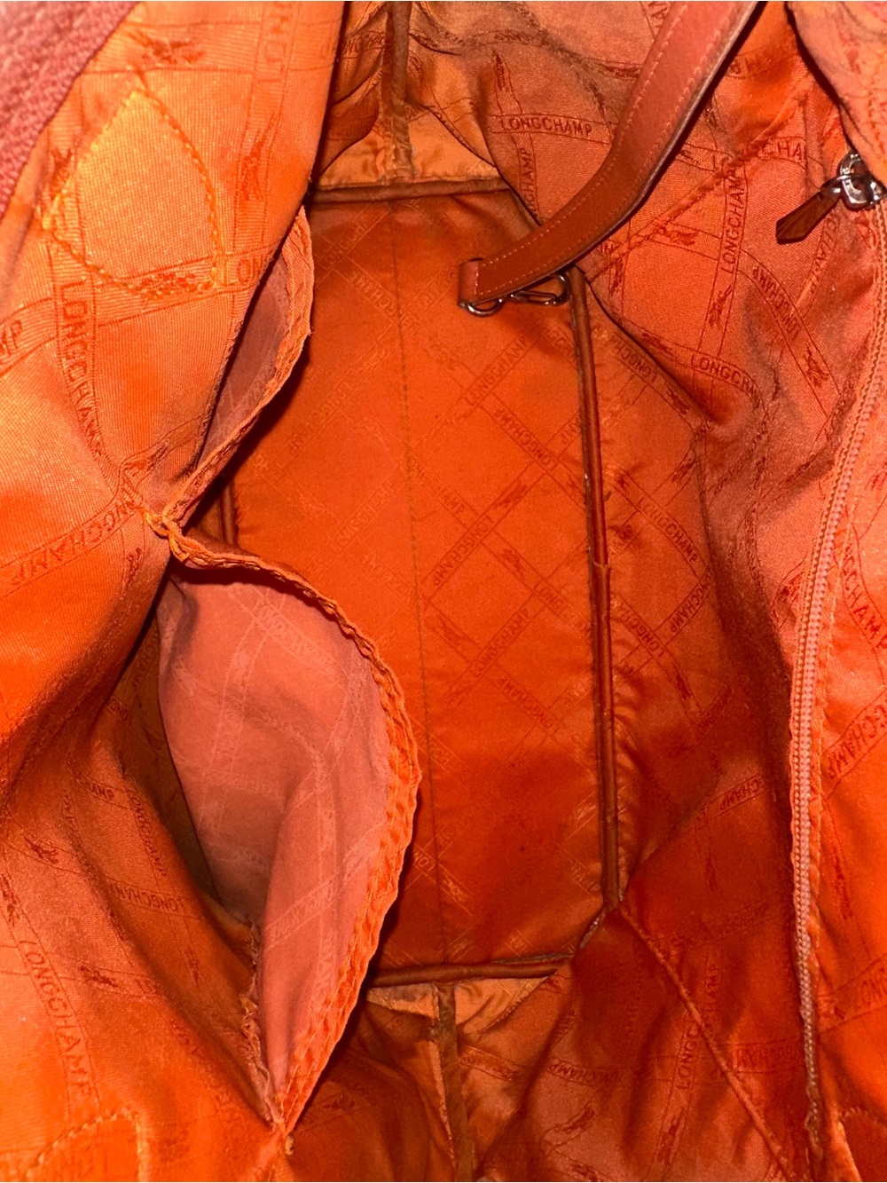 Vintage Longchamp Orange Leather Pliage Tote Bag and Dust Bag - Picture 4 of 11